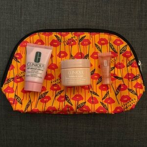 NWOT Clinique Skincare Set (cleanser, moisturizer, eye gel) with brand Pouch